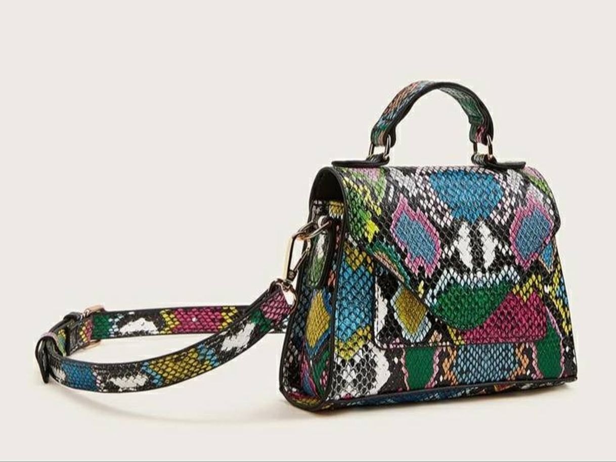 Social Bolsa Cartera Con Solapa Con Estampado De Piel De Serpiente
