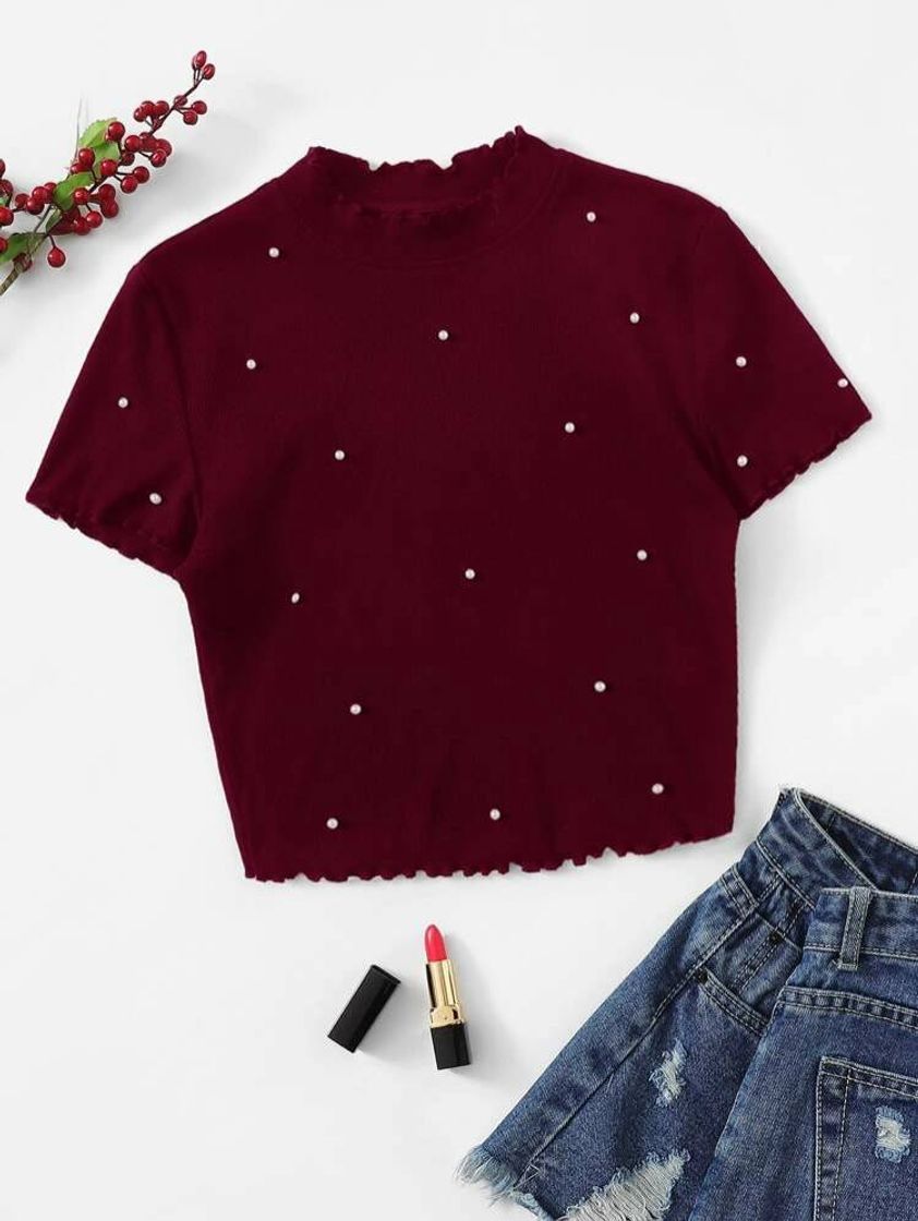 Social SHEIN Top Tejido De Canalé Ribete En Forma De Lechuga Con Di