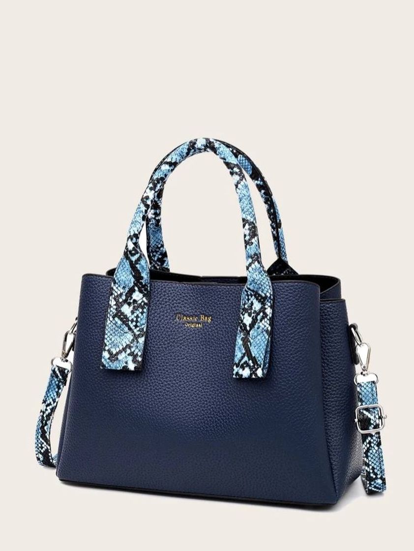 Social Snakeskin Print Detail Satchel Bag