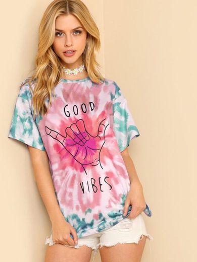 Camiseta de tie dye con estampado de dibujo | Mode de Mujer - Shein