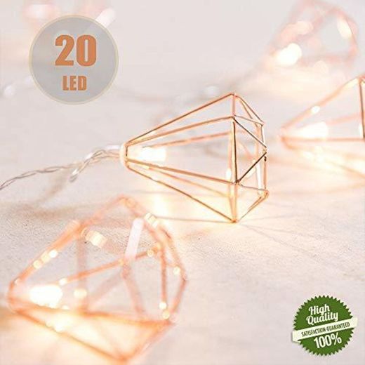 Cadena de Luces Boho Metal Geométrica, Morbuy Pilas Decorativas Guirnalda Luces 3m/