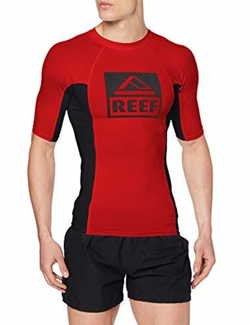 Social Reef Logo Rashguard II SS Camiseta de natación, Rojo