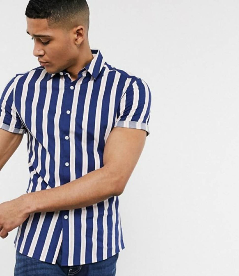 Social Camisa ajustada y elástica en azul marino y rosa de ASOS DES