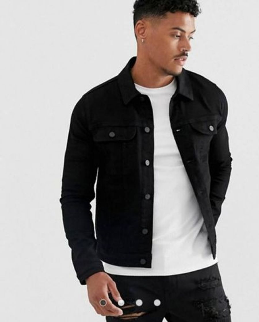 Social Chaqueta vaquera ajustada estilo western en negro de ASOS DE