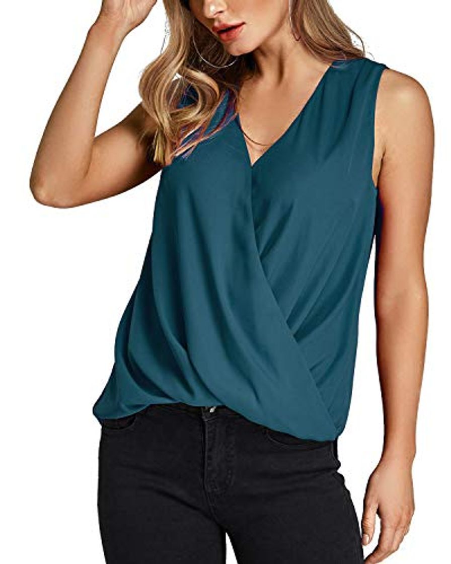 Social YOINS Camiseta Sin Mangas Mujer Camisola Gasa Camiseta con Cuello En V Camisa Trabajo Informal Playa Blusa Tops Verano Verde Claro XS