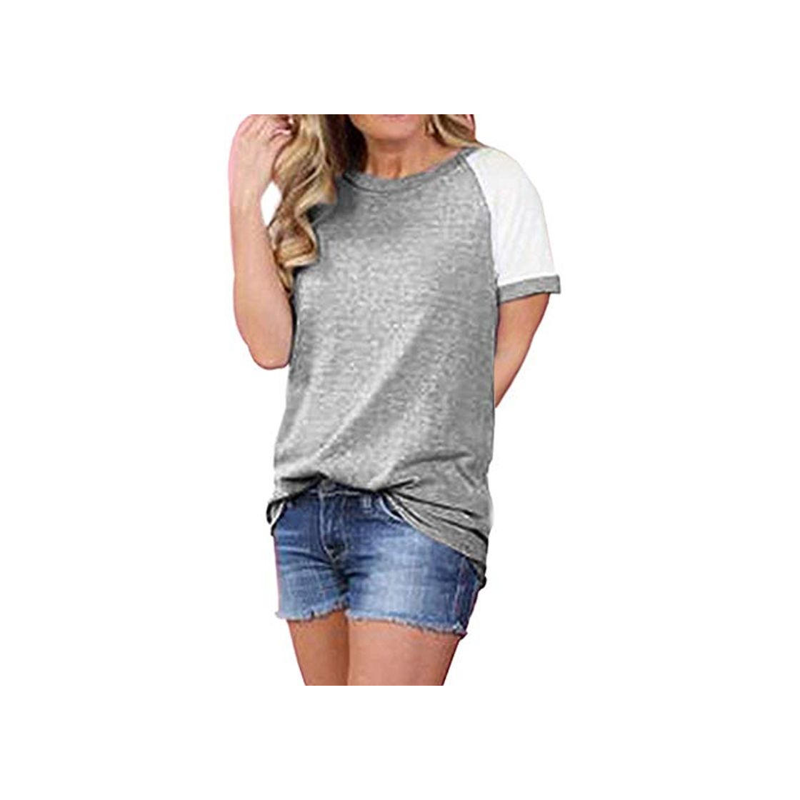 Fashion Remiendo de la manga de la raya de las mujeres Camiseta ocasional Top Blusa de manga corta floja Blusa Suelta De Mujer Manga Corta Camiseta con Estampado De Corazones Tops Casuales Camisa Mujer Verano