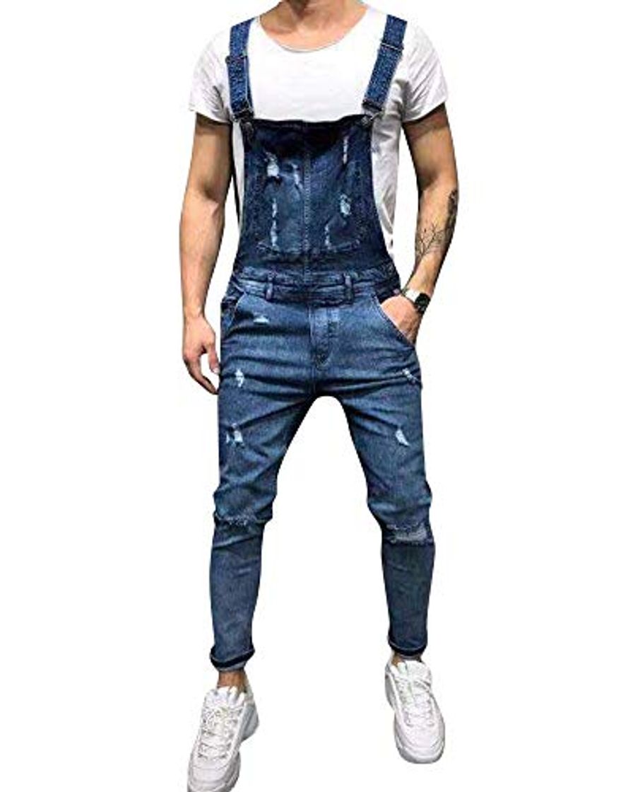 Lugar AnyuA Hombres Mono Pantalones Rotos Vaqueros Hippie Overol de Mezclilla Deportivos con