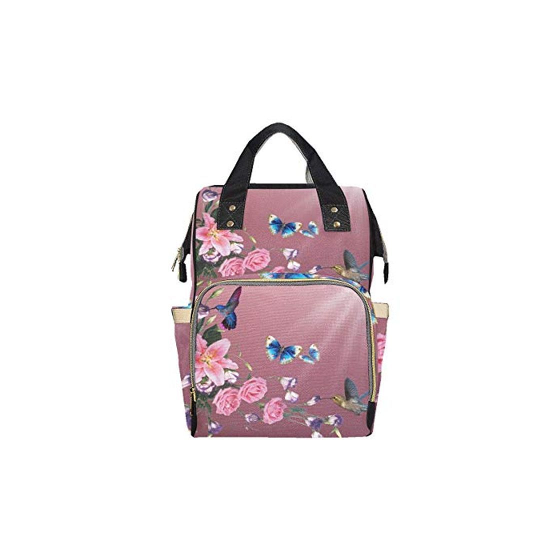 Product Beija Flor Colibríes Pájaros Flores Luz Naturaleza Bolsa de pañales personalizada Mochila Mamá Papá Cambiando Gran capacidad Mochila multifunción Bolsa de pañales para bebé niña Niño