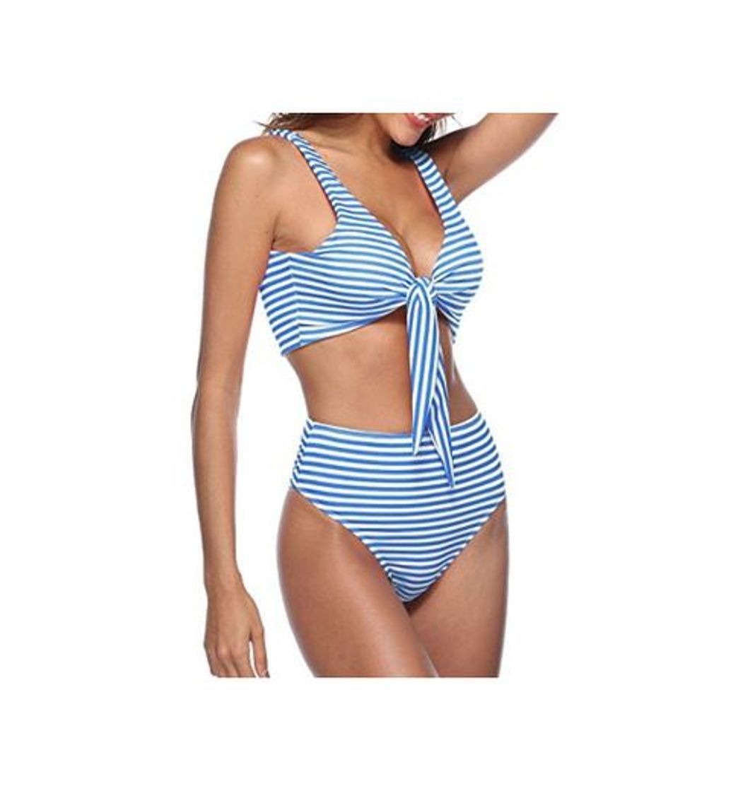 Fashion OUFour Verano 2 Piezas Conjunto Bañadores Mujer Sexy Vendaje Push Up Bikinis de Dos Piezas Beachwear Rayas Traje de Baño Swimwear