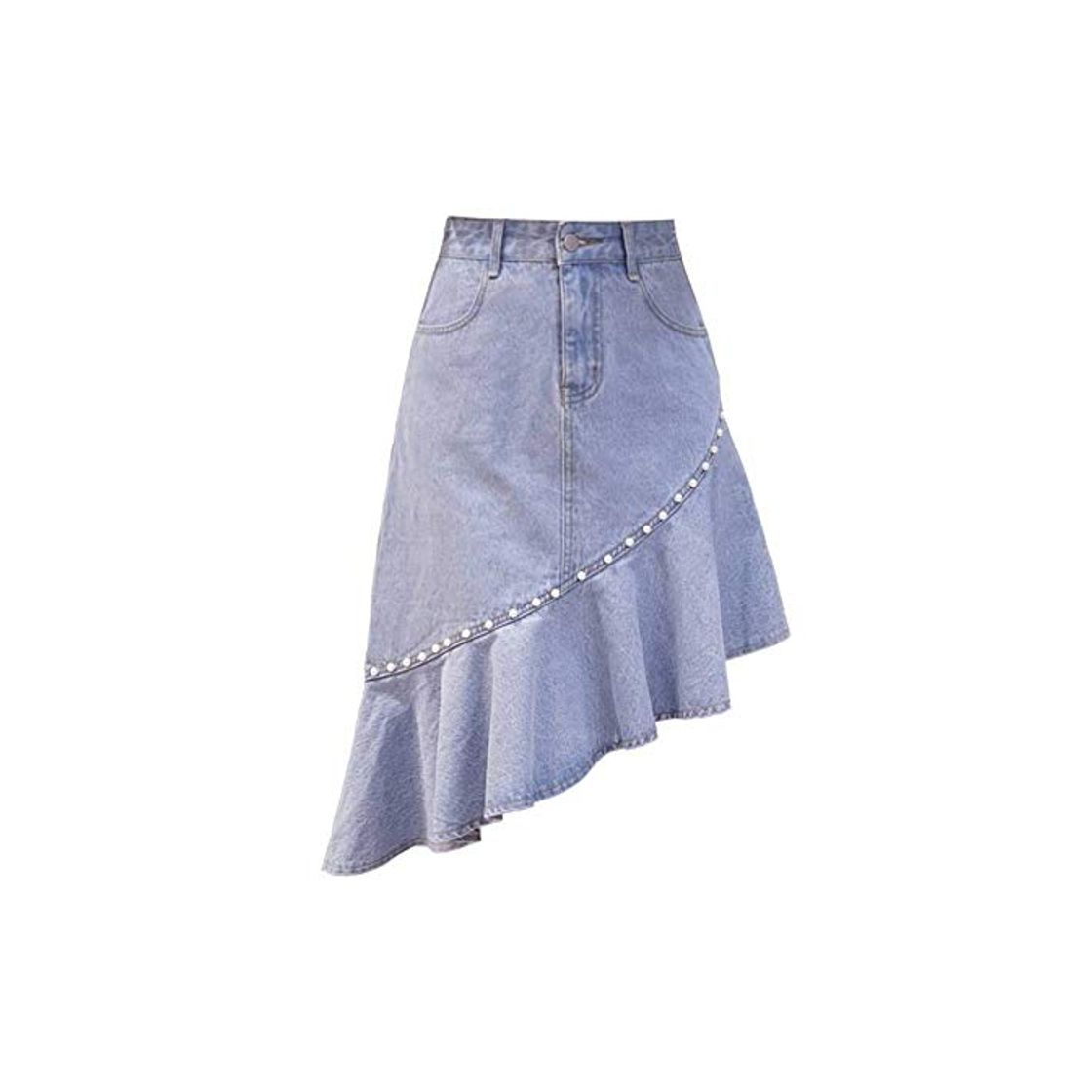 Social GYYWAN Jeans Falda Mujer con Perlas   Llegadas De Verano Estilo Coreano Moda Faldas De Mezclilla Asimétricas Volantes Bolsillos Saia Jeans