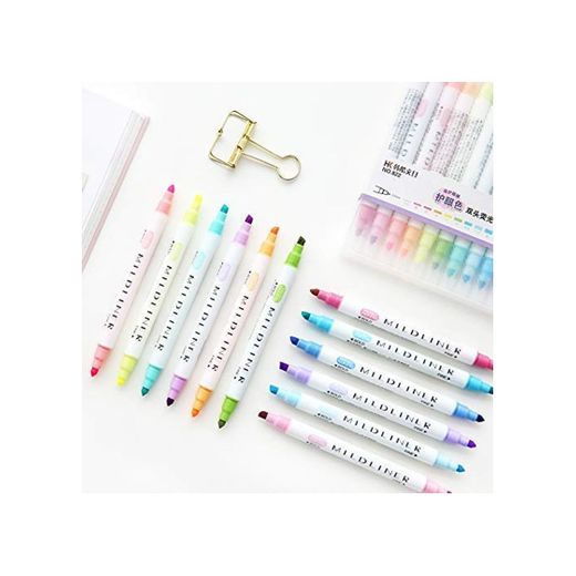 12 colores/set kawaii mildliner plumas leves Liner highligher adaptador doble cabeza pluma