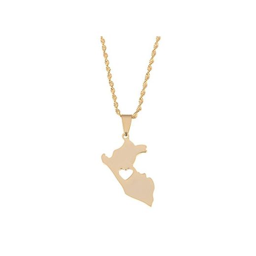 BR Gold Jewelry Collar con Colgante de Mapa de Perú de Acero