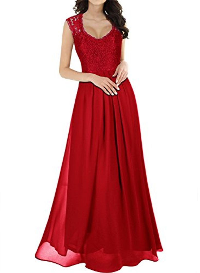 Fashion Miusol Vintage Chiffon Largo Fiesta Vestidos para Mujer Rojo Medium