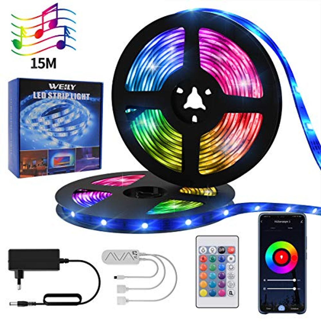 Social Weily 15M Rgb Tiras Led Multicolor Control Remoto Tiras Led