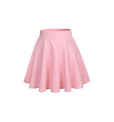 DRESSTELLS Falda Mujer Mini Corto Elástica Plisada Básica Multifuncional Pink L