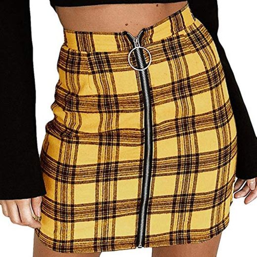 Skirt Women Sexy Plaid Skirt Zipper Slim Waist-Hip Short Skirt Mini Skirt