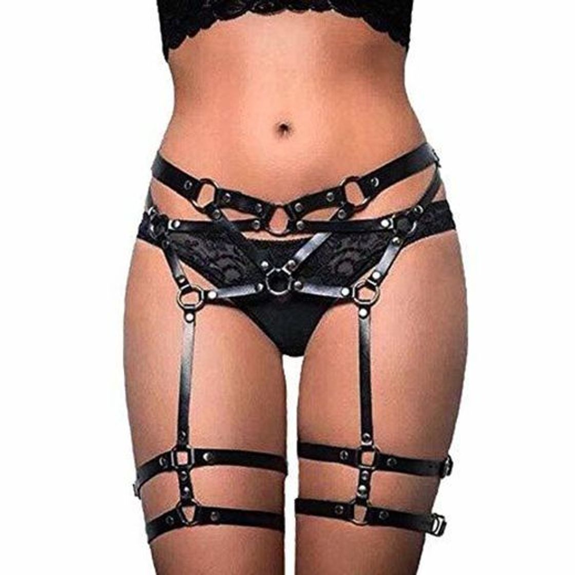 Productos LUOSFUH Mujeres PU Cuero Arnés ajustable Punk Gótico Liga O-Rings Body Belt