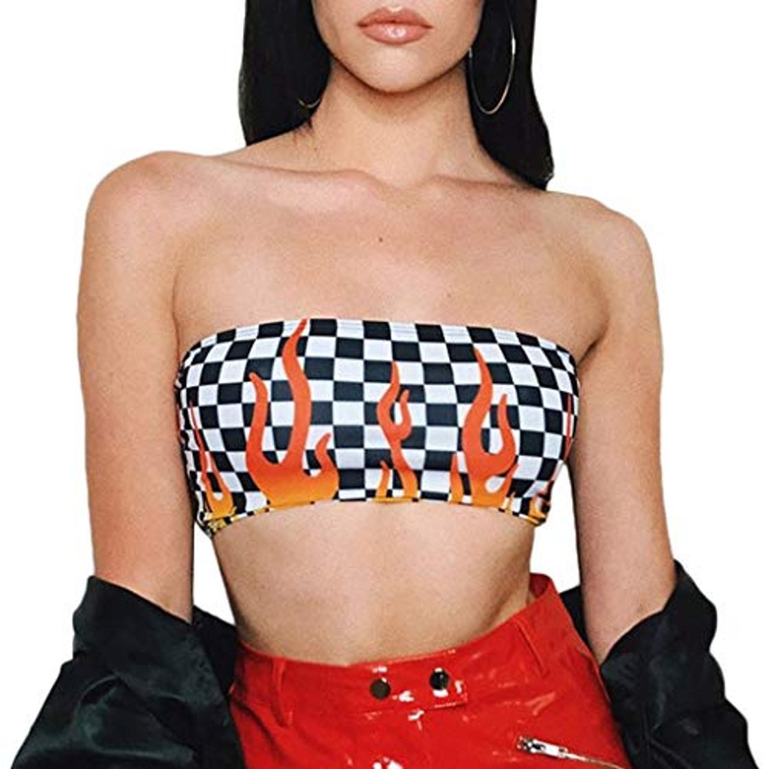 Social Camiseta sin Mangas Mujer Deporte Adolescente Chica Llama Impresión Tartán Sexy Verano