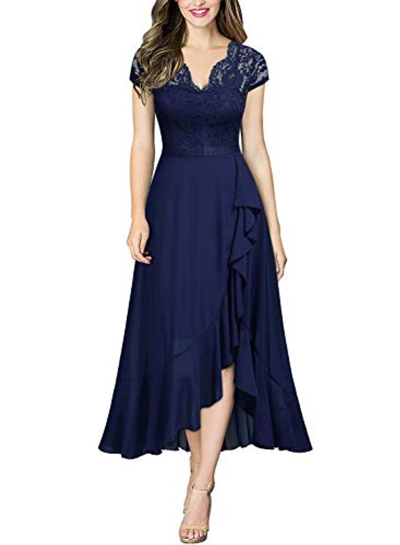 Place Miusol Encaje Gasa Alto Bajo Noche Vestido Largo para Mujer Azul Large
