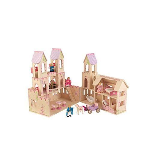 KidKraft 65259 Casa de muñecas de madera Palacio de Princesa para muñecas de 12 cm con 17 accesorios incluidos y 3 niveles de juego