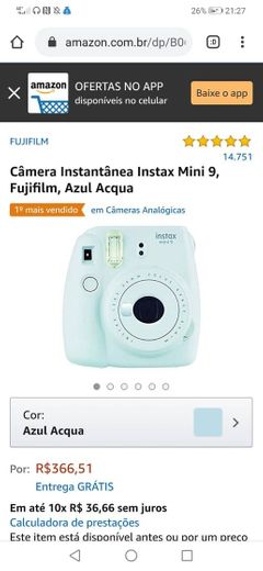 Câmera instantânea instax mini 9, fujifilm, Azul Acqua