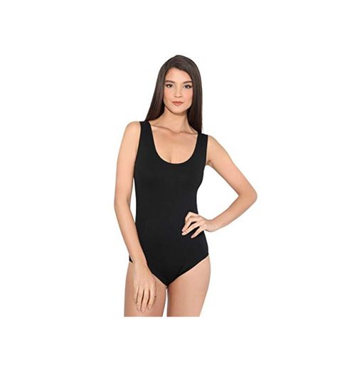 KRISP Body Mujer Tirantes Lycra Básico Top Moda, Negro