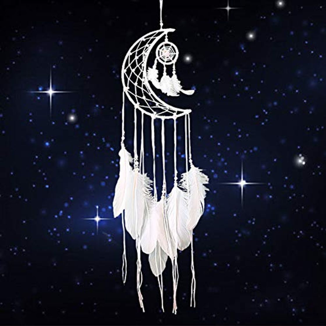 Social Dsaren Atrapasueños Blanco Hecho a Mano Medio Circulo Luna Plumas Atrapador de Sueños para Casa Habitación Pared Coche Decoration Regalos
