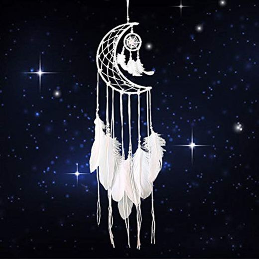 Dsaren Atrapasueños Blanco Hecho a Mano Medio Circulo Luna Plumas Atrapador de Sueños para Casa Habitación Pared Coche Decoration Regalos