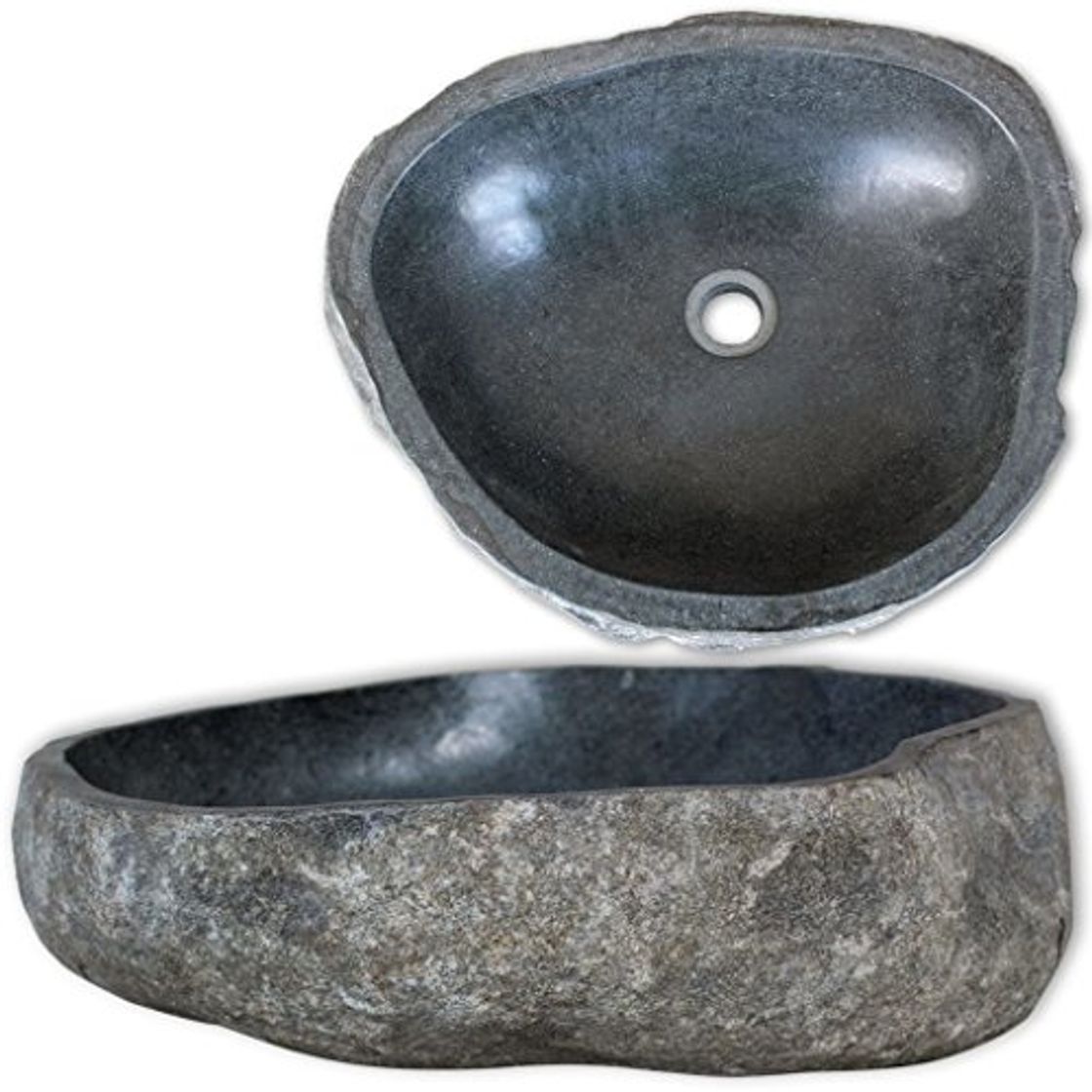 vidaXL Lavabo Rústico Forma Ovalada Piedra Río Natural 38