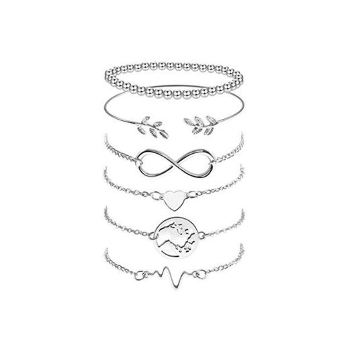 Social Omont 6 Piezas Plata Pulseras para Mujeres y Niña Acero Inoxidable Pulseras