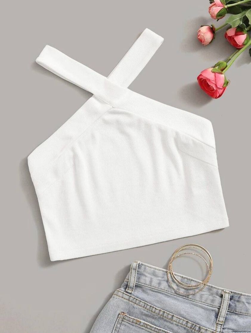 Fashion Crisscross Rib-knit Halter Top