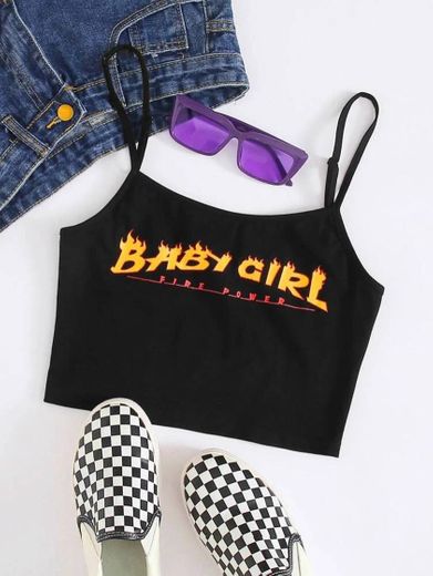 Letter Graphic Crop Cami Top