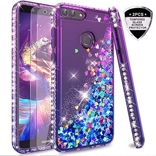 LeYi Funda Huawei P Smart 2018 Silicona Purpurina Carcasa con [2-Unidades Cristal