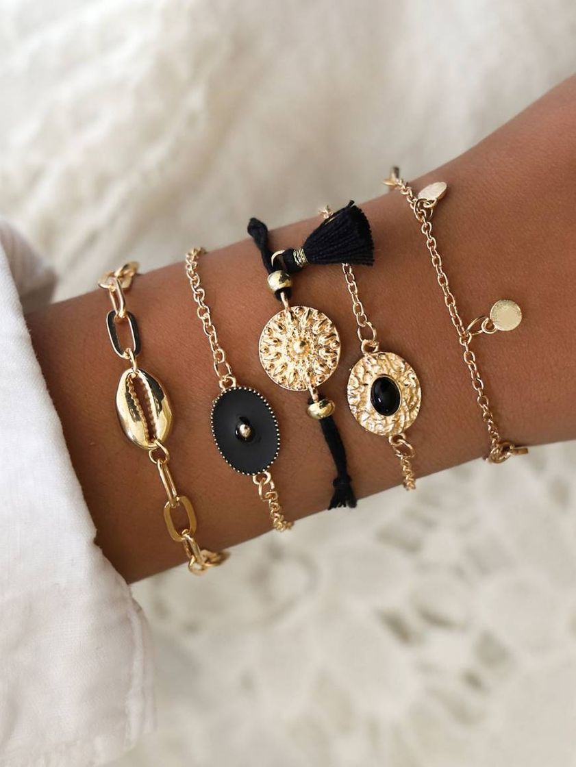 Social Pulseras Negras-Doradas