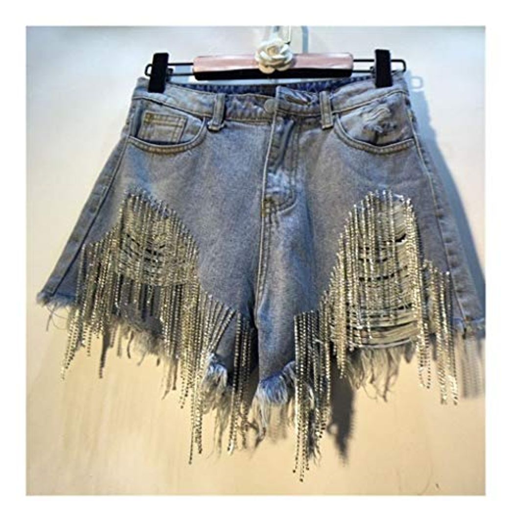 Fashion BGDRR Verano Pantalones de Estilo Europeo Wonen Nueva Mano del Diamante del Grano perforar los Agujeros de Alta Delgada Cintura los Pantalones Cortos señora de la Muchacha Pantalones de la Playa Soft