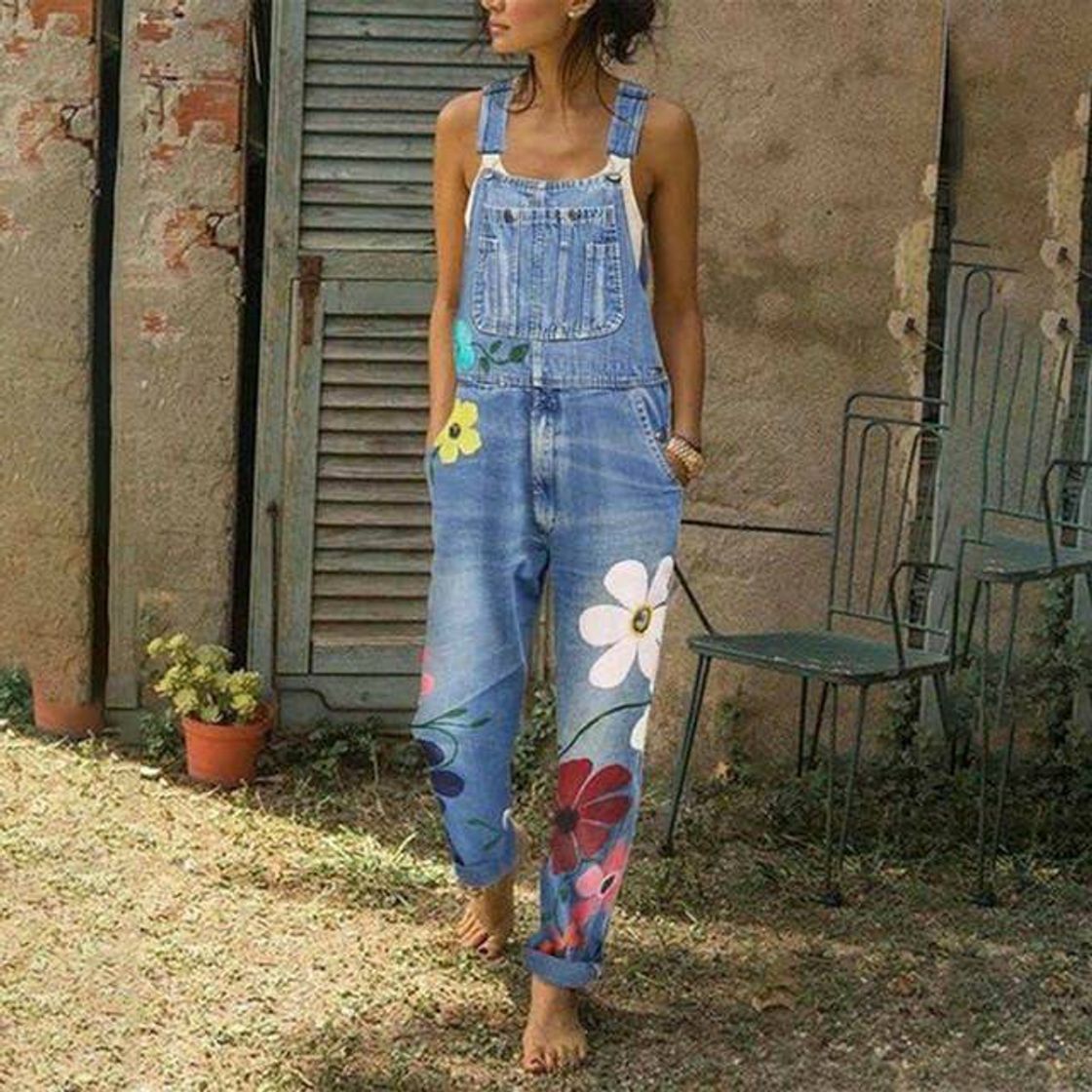 Fashion floral denim overall