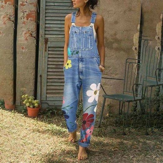 floral denim overall
