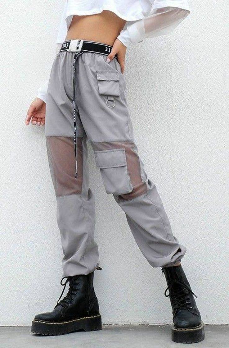 Fashion Gray Pants with Mesh Knees