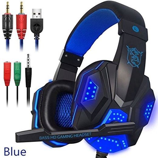 Auricurales Casco audífonos de Juego con micrófono y luz LED para computadora portátil PS4