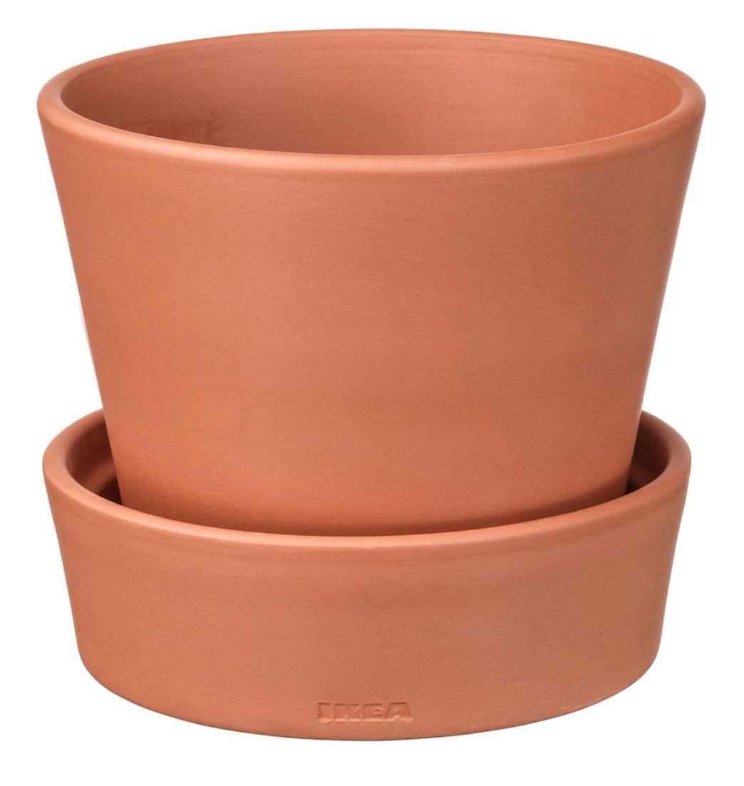 Fashion INGEFÄRA Maceta con plato, exterior/terracota, 12 cm - IKEA