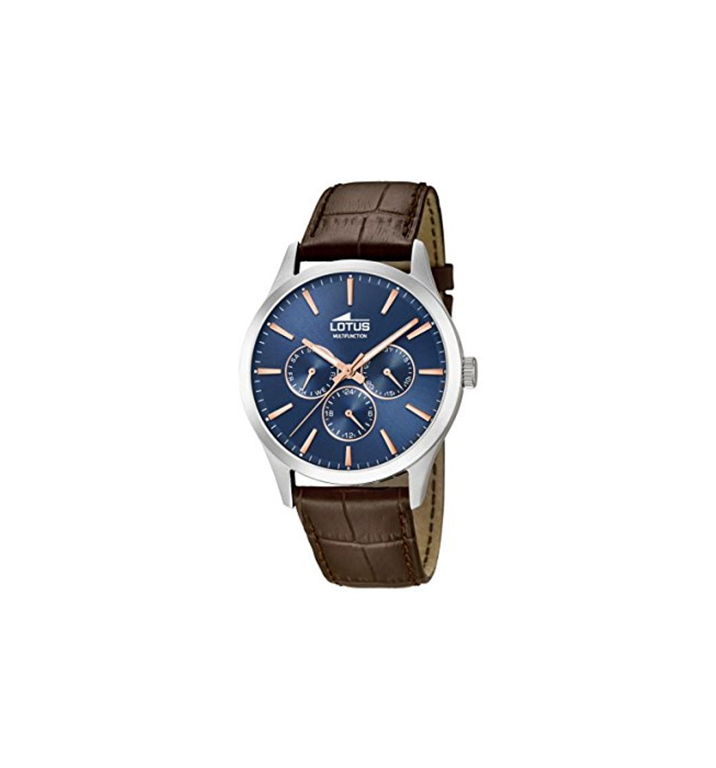 Moda Lotus Watches Reloj Multiesfera para Hombre de Cuarzo con Correa en Cuero