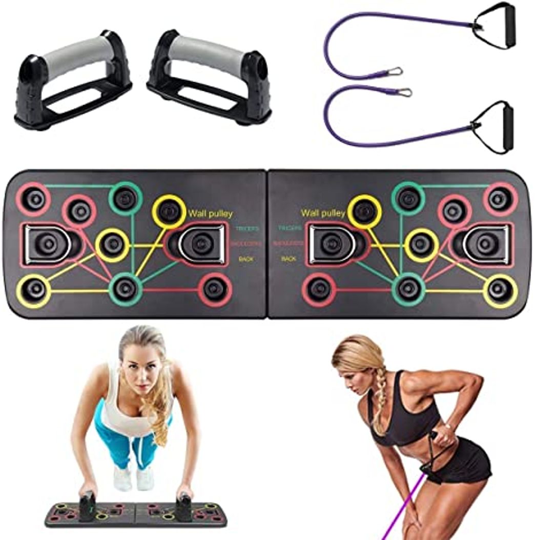 Product Minetom 13 en 1 Tablero para Flexiones Multifuncional Push Up Board System Gym Grizzly Tilt Board con Banda de Goma