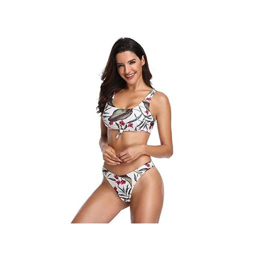 Heqianqian Bikini Mujer Bikini con Estampado de Cintura Alta y Top de