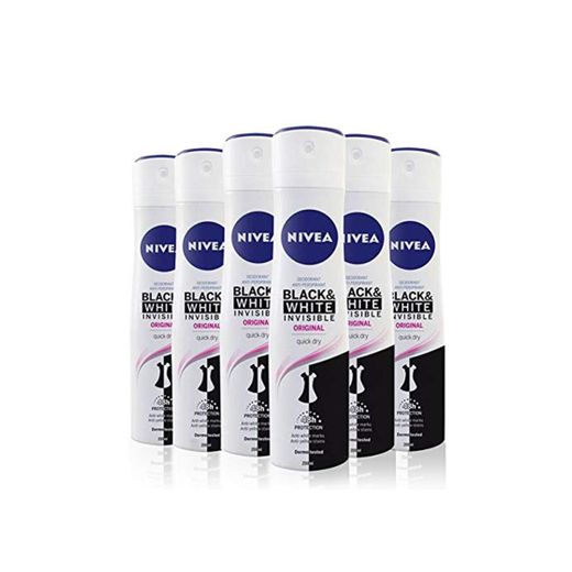 NIVEA Black & White Invisible Original Spray en pack de 6