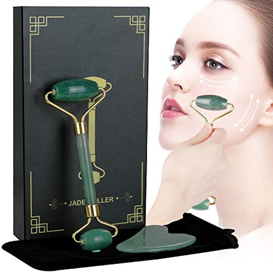 Product Lictin Rodillo de Jade Facial Masaje- 2 pcs Gua Sha Facial