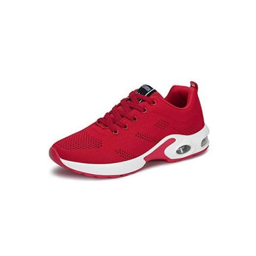 Zapatillas Deportivas de Mujer Air Cordones Zapatillas de Running Fitness Sneakers 4cm Negro Rojo Rosado Púrpura Rojo 38