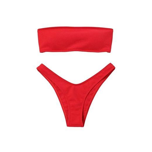 Voqeen Mujeres Sexy Bandeau Traje de baño Cuello Alto sin Tirantes Acanalado