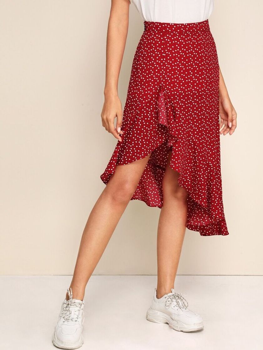 Producto Ruffle Asymmetrical Hem Confetti Heart Print Skirt