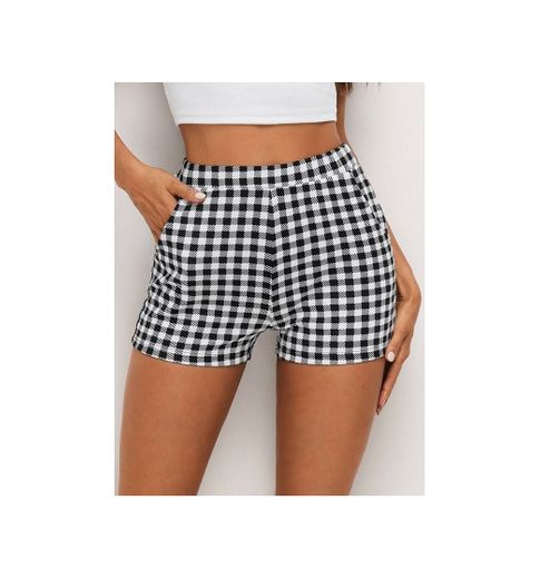 Elastic Waist Slant Pocket Gingham Shorts