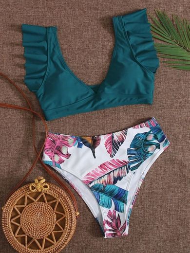 Sets De Bikini Volante Tropical Multicolor Bohemio
